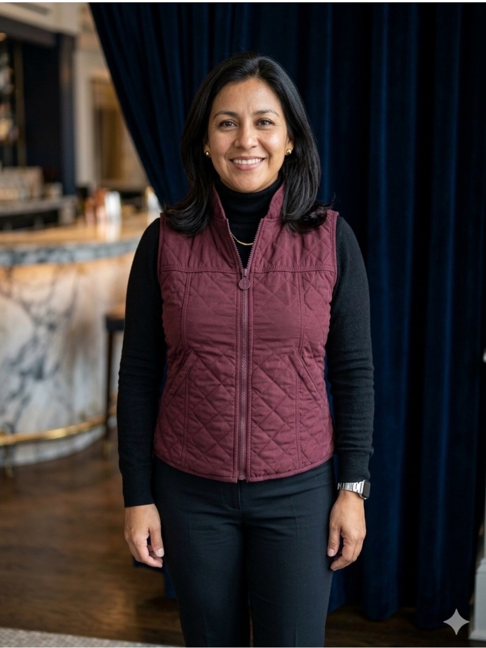 Women's Quilted Vest in Burgundy - Classic Layering